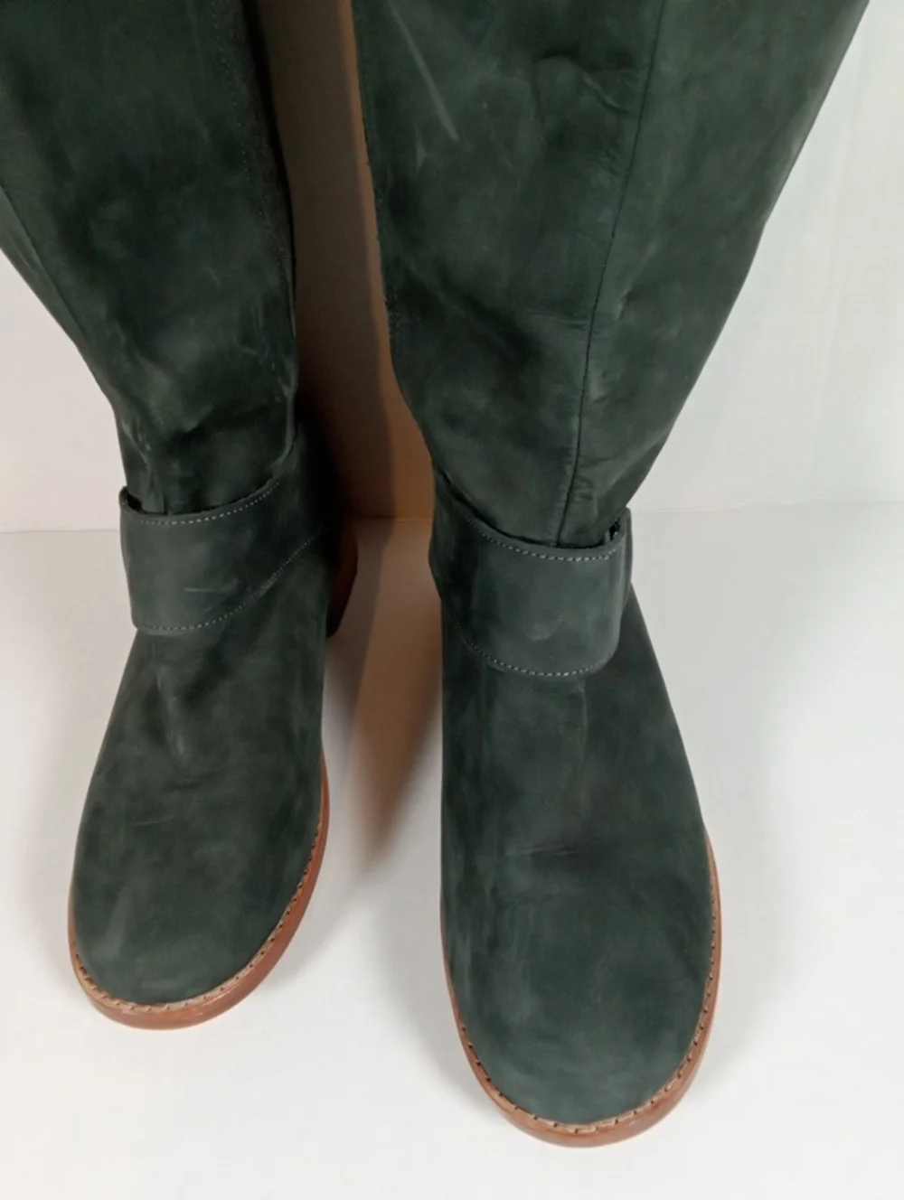 Olukai Holo Lio 11 Riding Boots Dark Shadow Leather Tall Rear Zip Womens 8.5